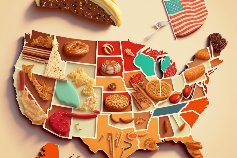 USA map with different food images